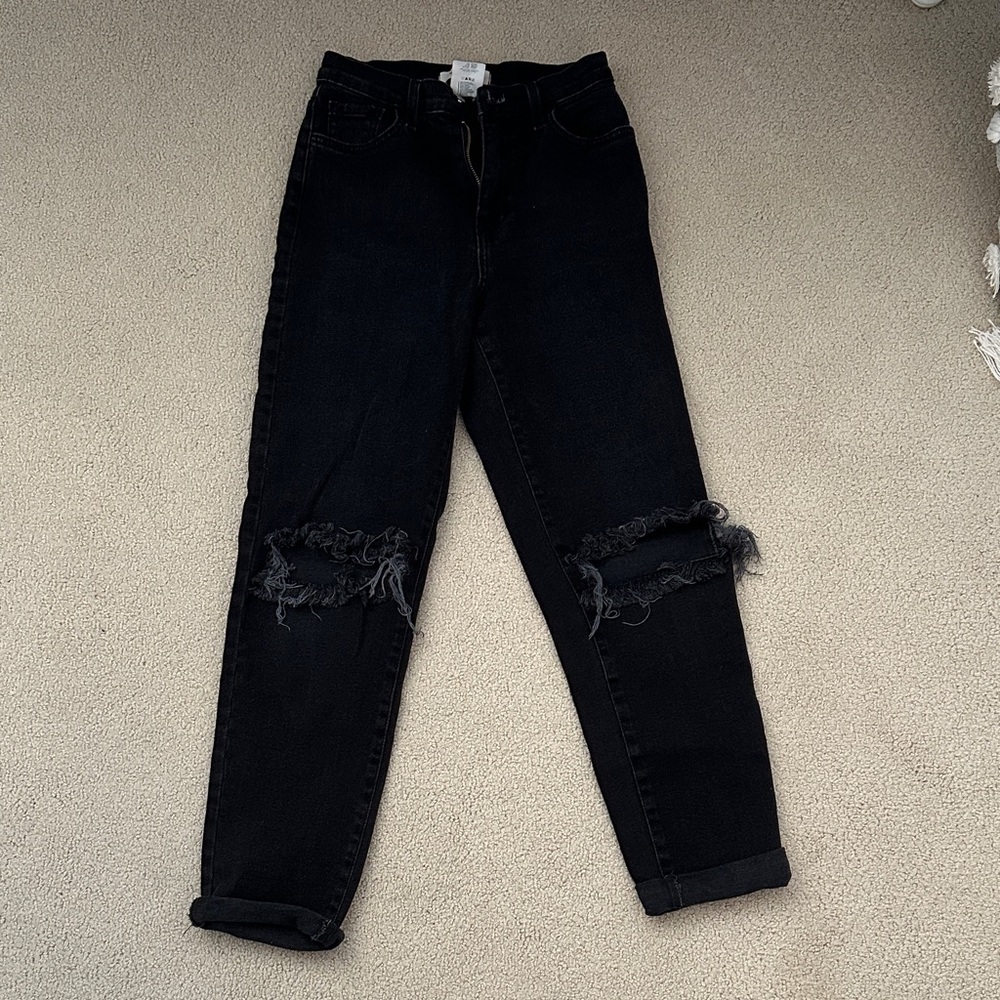 Vibrant Black Ripped Boyfriend Jeans